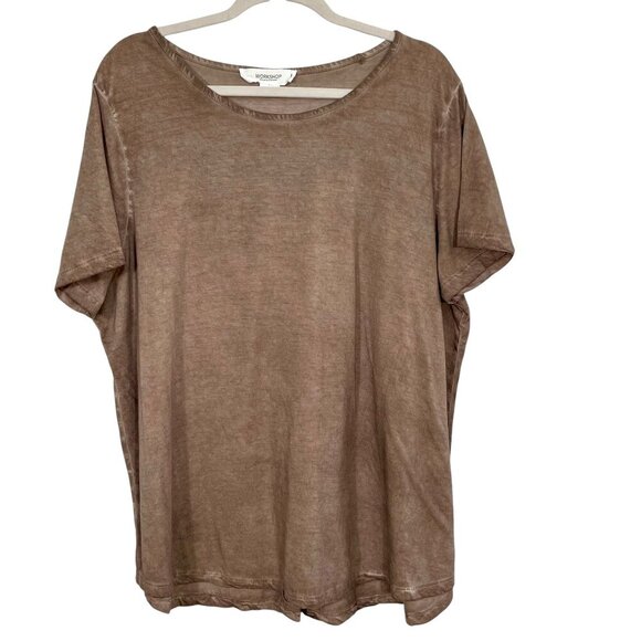 Workshop Republic Cotton Garment Dyed Short Sleeve Tan Pleat-Back Tee 3X Grunge - Picture 1 of 11